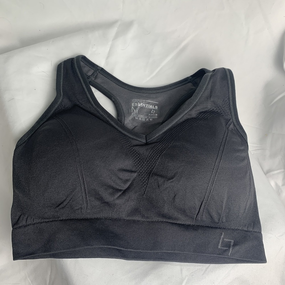 Fittin Sport Essentials Women's Medium Support Racerback Sports Bra Charcoal